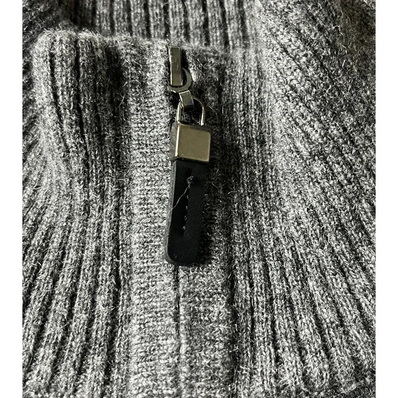 SKU1-10 QI CASHMERE Men's Sweater Turtle Neck Striped 100% Cashmere Grey XL